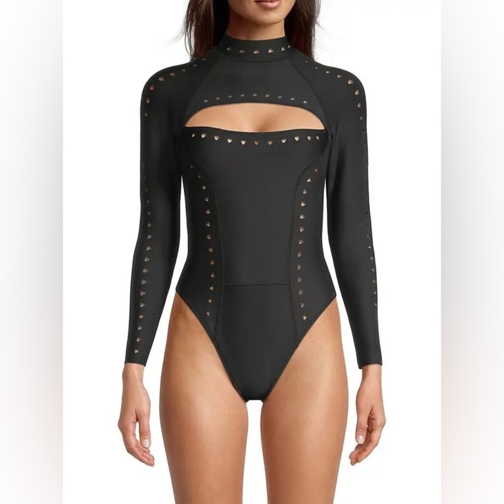 GIGI C Black Laurel Surfsuit one piece bathing suit SzM